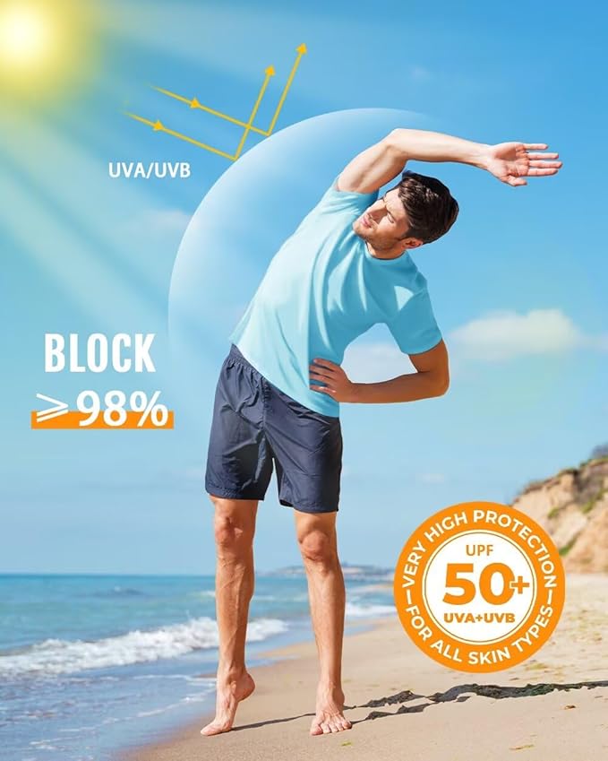 Boladeci Men's Swim Shirt Short Sleeve UPF 50+ Sun Protection SPF UV Moisture Wicking Lightweight Quick Dry Rash Guard