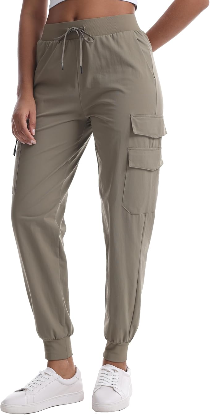 Women's Lightweight Hiking Joggers with Pockets - Water Resistant Cargo Pants for Outdoor Workouts Camping
