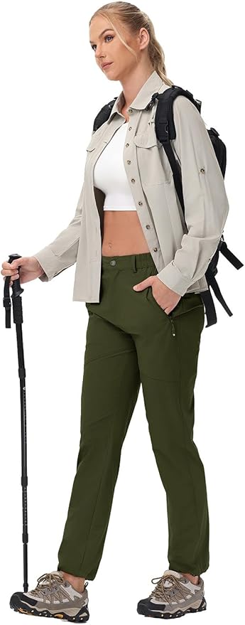 TBMPOY Women's Lightweight Hiking Pants Water Resistant Quick Dry Travel Work Outdoor Fishing Pants Zipper Pockets