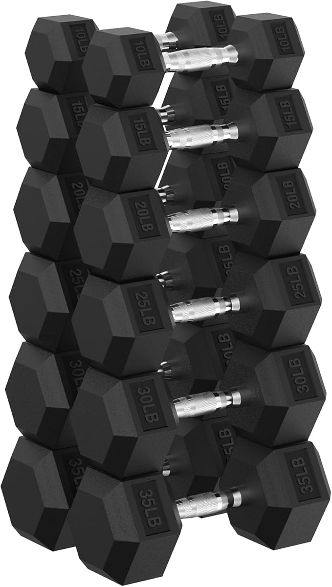 PAPABABE Hex Dumbbell Set, 45-135 lb Rubber Encased Home Gym Dumbbells, Weights Dumbbells Set for Women & Men, Hand Weight with Anti-Slip Grip