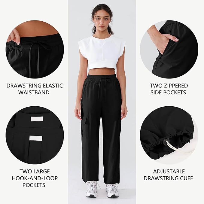 Hiking Pants Women Lightweight Cargo Pants Quick Dry Water Resistant Outdoor Travel Pants with Zipper Pockets