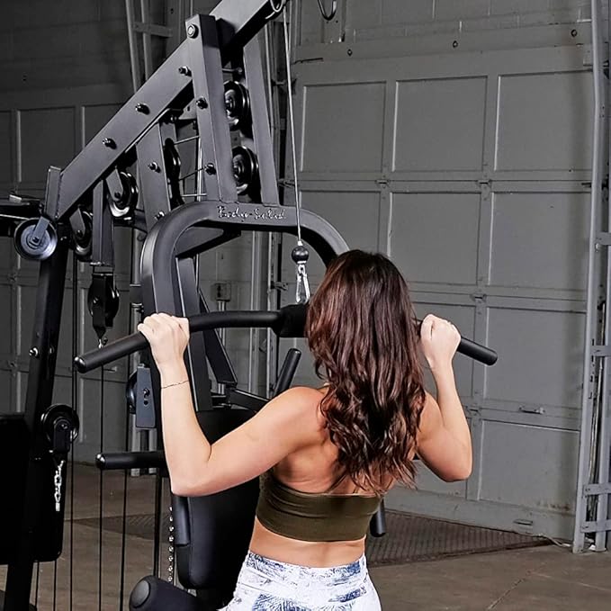 Body-Solid (EXM2500BLPS) Multi-Station Home Gym Machine Arm & Leg Strength Training Functional Exercise Workout Station, 210lbs. Black Weight Stack with Leg Press