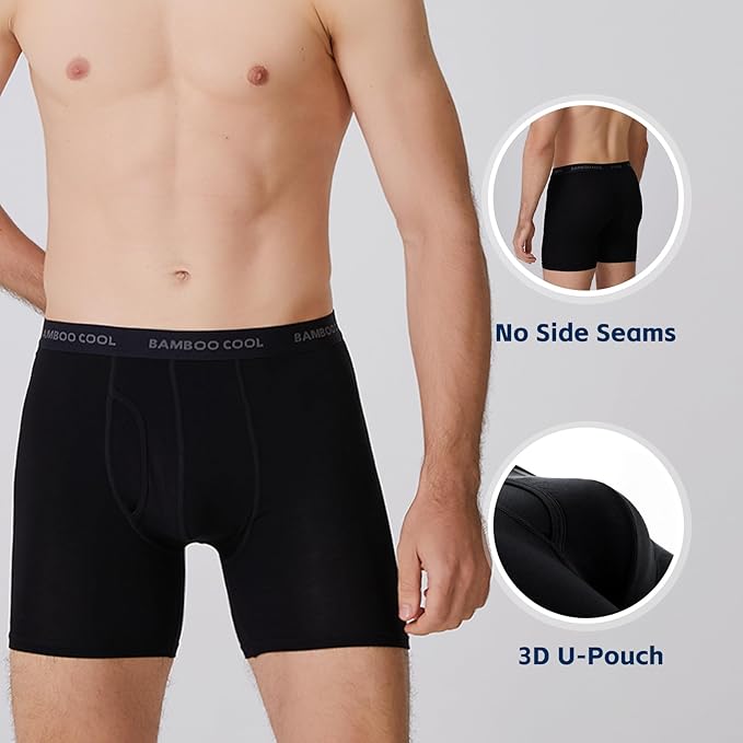 BAMBOO COOL Men's Ultra ComfortSoft Underwear, Moisture Wicking & Breathable No Ride Up Boxer Briefs with Fly, Multipack