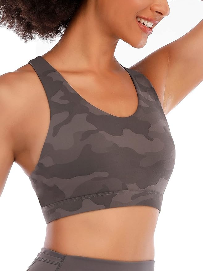 RUNNING GIRL Sports Bra for Women, Criss-Cross Back Padded Strappy Sports Bras Medium Support Yoga Bra with Removable Cups
