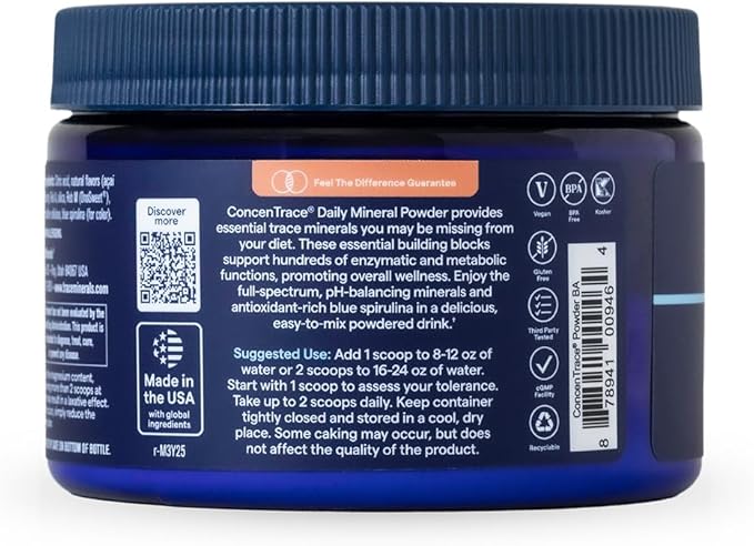 Trace Minerals ConcenTrace Daily Mineral Powder 60 Servings - 700mg of ConcenTrace per Serving (About 15 Drops) Full Spectrum for Whole Body Wellness- Blue Acai Flavor