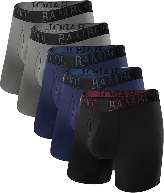 BAMBOO COOL Men's Ultra ComfortSoft Underwear, Moisture Wicking & Breathable No Ride Up Boxer Briefs with Fly, Multipack