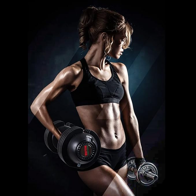 Adjustable Dumbbell,22LBS 44LBS 52LBS Dumbbell Set with Tray for Fitness, Fast Adjust Weight by Turning Anti-Slip Handle, Safety with 8 Lock Slots, Suitable for Men and Women