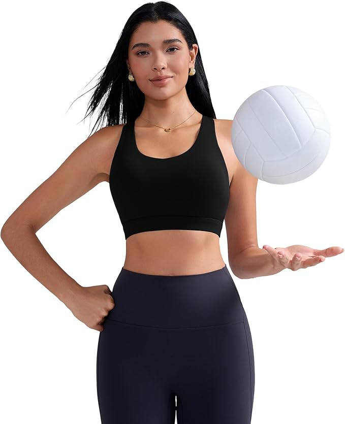 RUNNING GIRL Sports Bra for Women, Criss-Cross Back Padded Strappy Sports Bras Medium Support Yoga Bra with Removable Cups
