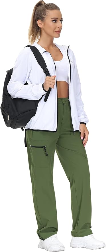 VVK Women's Hiking Cargo Pants Lightweight Quick Dry Outdoor Athletic Pants Camping Climbing Golf Zipper Pockets