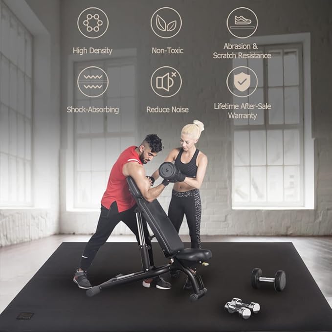 Gxmmat Extra Wide Large Exercise Mat 12'x7'/10'x7/8'x7(7mm), Thick Workout Mats for Home Gym Flooring, High-Density Durable Cardio Mat, Shoe Friendly, Perfect for Plyo, MMA, Jump Rope, Weight, Fitness