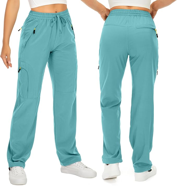 Womens Hiking Pants Quick Dry UPF 50 Lightweight Travel Golf Cargo Safari Pants Zipper Pockets
