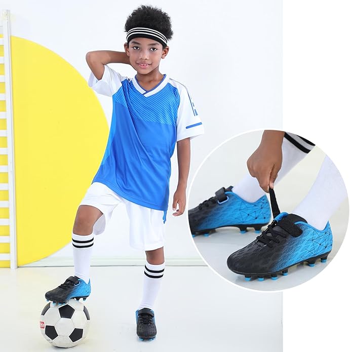 brooman Kids Firm Ground Soccer Cleats Boys Girls Athletic Outdoor Football Shoes