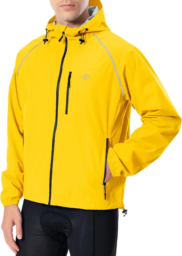 Men's Cycling Running Rain Jacket Lightweight Waterproof Biking Hiking Windbreaker Raincoat Reflective Packable