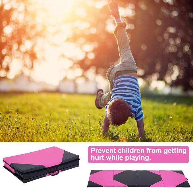 Gymnastics Tumbling Mats Portable Gymnastics Mat Foldable Tumbling Mat 2'x6'/4'x8' PU Leather Exercise Mat Yoga Mat with Carrying Handles for home Workout outdoor Yoga Gymnastics