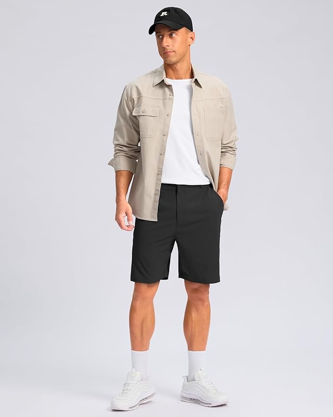 Pudolla Men's Casual Shorts 7"/9" Lightweight Golf Shorts with 3 Pockets Stretch Quick Dry Comfy Work Shorts