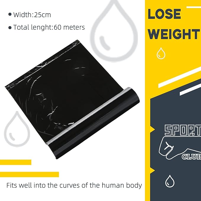 60 Meters Black Osmotic Plastic Body Wrap, Workout and Sweat Enhancer Stomach Wrap Body Wrap Film Applicator Power Wrap(1 Roll)