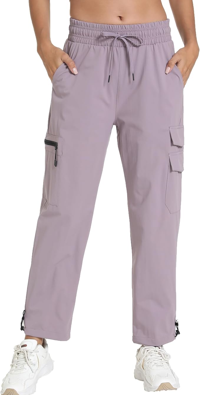 Women's Lightweight Hiking Joggers with Pockets - Water Resistant Cargo Pants for Outdoor Workouts Camping