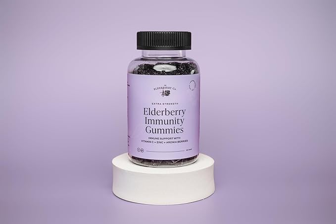 The Elderberry Co. Extra Strength Elderberry Gummies with Vitamins C, D,E and Zinc for All-Natural Immune Support, No Artificial Ingredients (90 Count)
