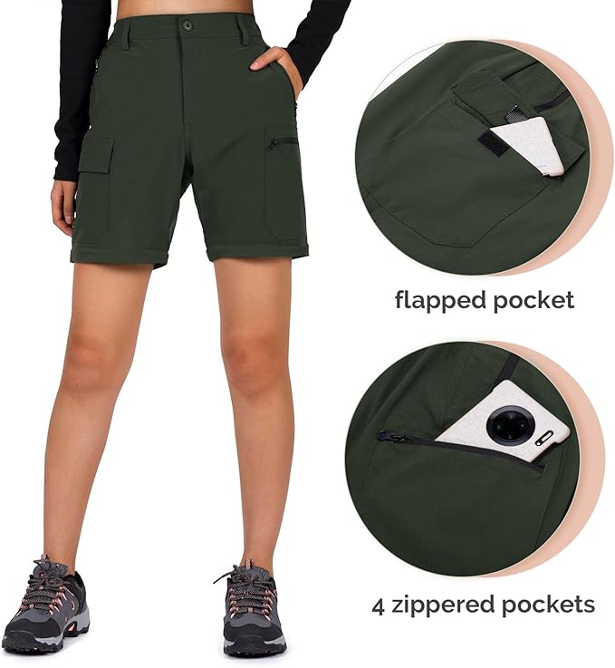 Cycorld Women's-Hiking-Pants-Convertible Quick-Dry-Stretch-Lightweight Zip-Off Outdoor Pants with 5 Deep Pockets