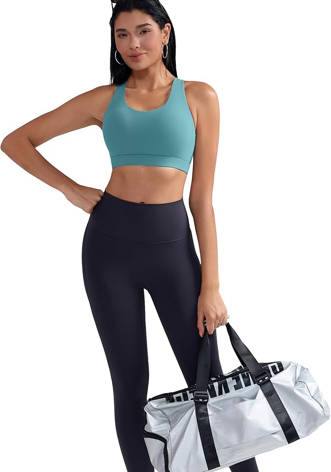RUNNING GIRL Sports Bra for Women, Criss-Cross Back Padded Strappy Sports Bras Medium Support Yoga Bra with Removable Cups