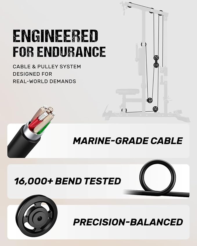 LS01 LAT Pulldown Machine, LAT Row Cable Machine with AB Crunch, LAT Tower with Cable Row Attachments, 3 in 1 Pulley Stations for Home Gym