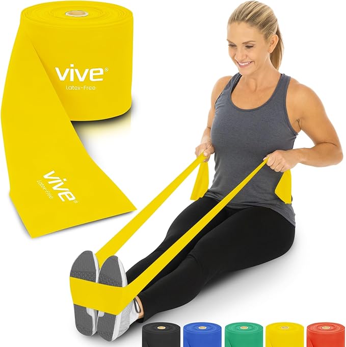 Vive Professional Resistance Bands - 25 Yard Non-Latex Roll for Physical Therapy, Lower and Upper Body Exercise Workout - Straight Elastic for Strength Training, Rehabilitation, Women, Men