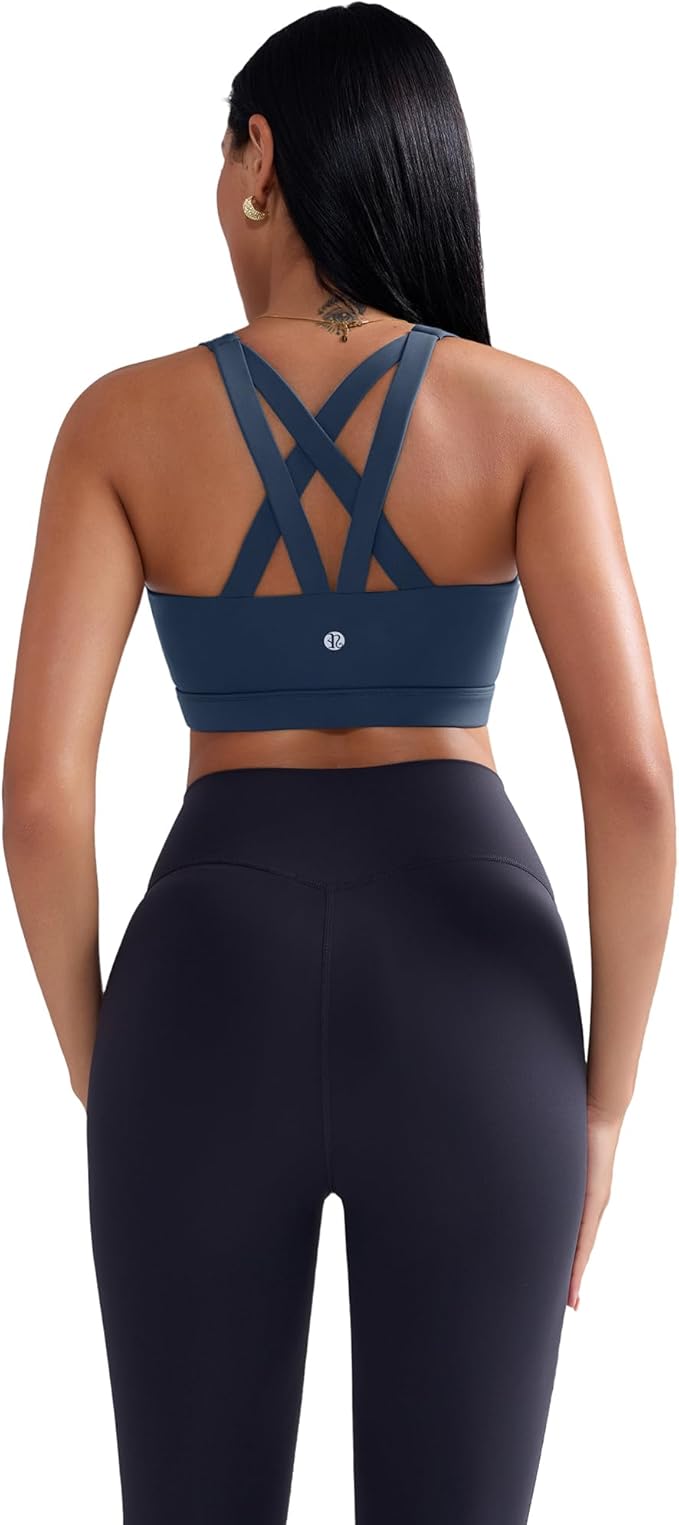 RUNNING GIRL Sports Bra for Women, Criss-Cross Back Padded Strappy Sports Bras Medium Support Yoga Bra with Removable Cups
