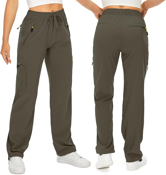 Womens Hiking Pants Quick Dry UPF 50 Lightweight Travel Golf Cargo Safari Pants Zipper Pockets
