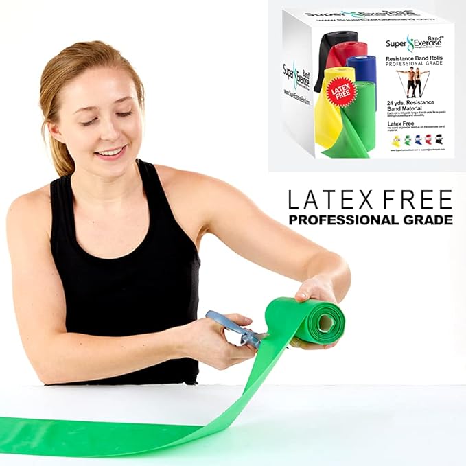 Resistance Band for Working Out - 8,16,24 Yard Resistance Bands Bulk Rolls - 10 Strengths in Light Medium and Heavy Exercise Bands - Latex Free Workout Bands Including iPhone App and e-Book