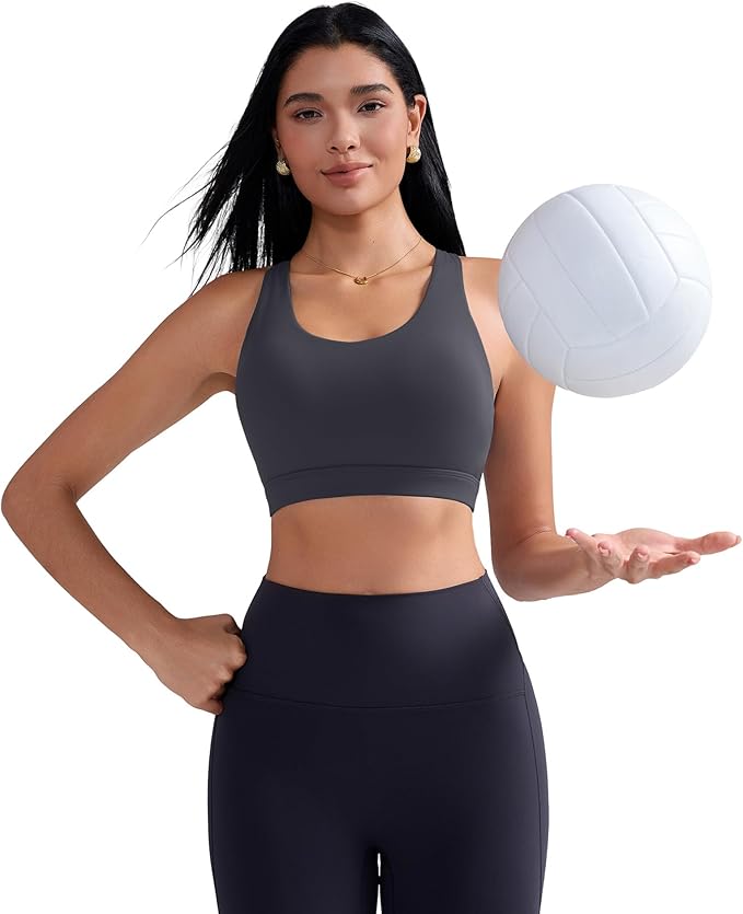 RUNNING GIRL Sports Bra for Women, Criss-Cross Back Padded Strappy Sports Bras Medium Support Yoga Bra with Removable Cups