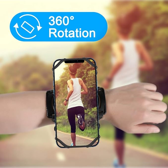 VUP Wristband Phone Holder, 360° Rotatable Forearm Armband for iPhone 15/14/13/Pro Max/Pro/Mini/12/11/SE 2020/Xs/XR/X/8/7/Plus, Fits All 4-6.7 Inch Smartphones (Black-Small)