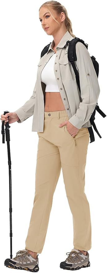 TBMPOY Women's Lightweight Hiking Pants Water Resistant Quick Dry Travel Work Outdoor Fishing Pants Zipper Pockets