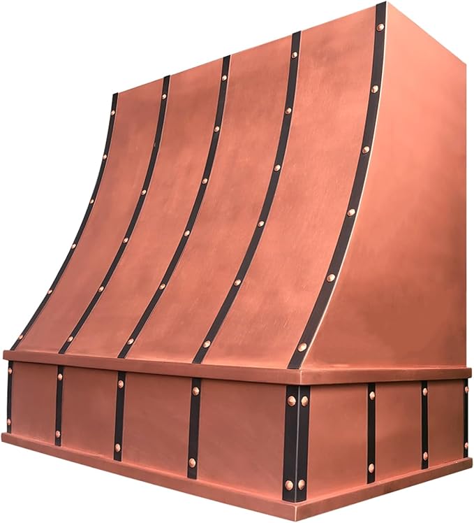 CT Copper Tailor Sloped Copper Vent Hood Wall Mount,30'' W,39''H, 610 CFM Exhaust Fan,Stainless Steel Vent,LED Light,Dishwasher-Safe Baffle Filters,VH8TR1