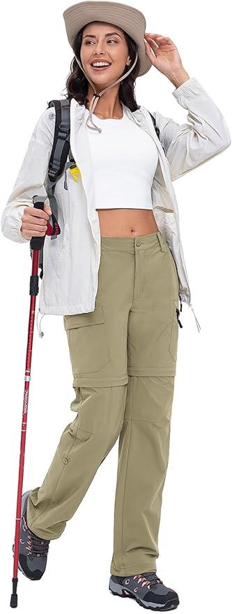 Cycorld Women's-Hiking-Pants-Convertible Quick-Dry-Stretch-Lightweight Zip-Off Outdoor Pants with 5 Deep Pockets