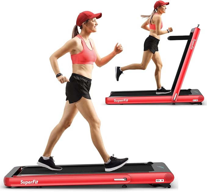 GYMAX Walking Pad, 4.75HP Under Desk Treadmill with LED Touch Screen, App Control, Built-in Speaker & Handle, 2 in 1 Folding Compact Portable Treadmill for Home Small Space