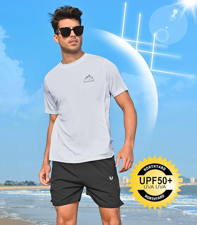 NORTHYARD Men's UPF 50+ Sun Protection Shirts Swim SPF UV Quick Dry Short Sleeve T-Shirts for Athletic Fishing Rash Guard