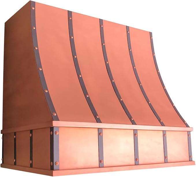 CT Copper Tailor Sloped Copper Vent Hood Island Mount,42'' W,39''H, 1150 CFM Exhaust Fan,Stainless Steel Vent,LED Light,Dishwasher-Safe Baffle Filters,VH8TR1