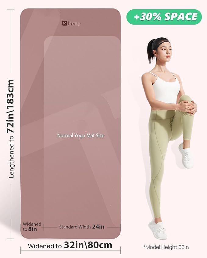 KEEP Yoga Mat, 32" Extra Wide Exercise Mat with Strap for Men and Women, 7mm Thick Double-Sided Non-Slip Eco-friendly Yoga Mat for Pilates, Workout and Fitness