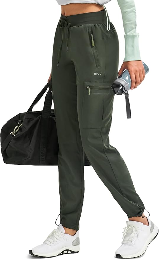 BVVU Women's Hiking Pants Lightweight Quick Dry Travel Outdoor Pants Waterproof Work Cargo Joggers with Zipper Pockets