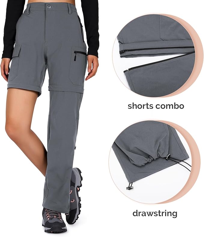 Cycorld Women's-Hiking-Pants-Convertible Quick-Dry-Stretch-Lightweight Zip-Off Outdoor Pants with 5 Deep Pockets