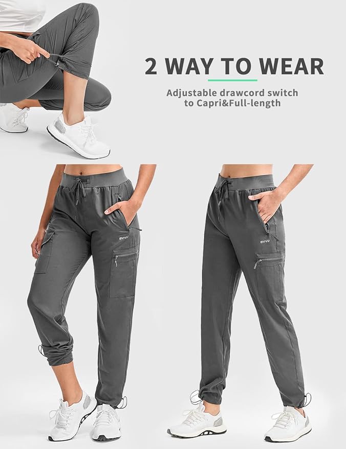 BVVU Women's Hiking Pants Lightweight Quick Dry Travel Outdoor Pants Waterproof Work Cargo Joggers with Zipper Pockets