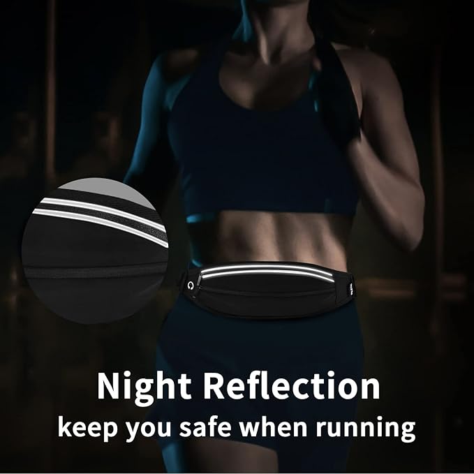 Running Belt Fanny Pack, Running Waist Pack for Women & Men USA Patented Hands-Free Reflective Runner Pouch Belt Fitness Workout Bag No-Bounce Adjustable Sport Travel Fanny Pack Cell (Black)