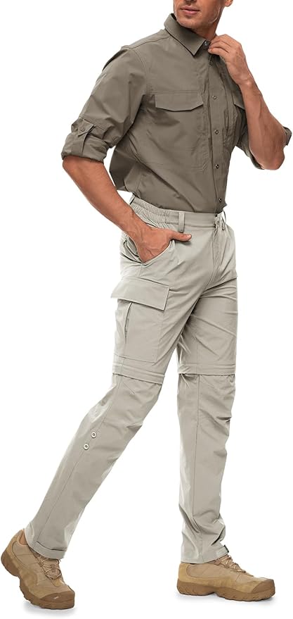 Wespornow Men's-Convertible-Hiking-Pants Quick Dry Lightweight Zip Off Breathable Cargo Pants for Outdoor, Fishing, Safari