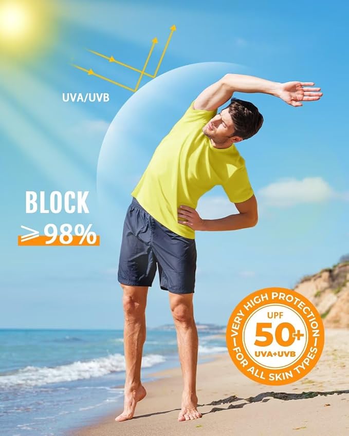 Boladeci Men's Swim Shirt Short Sleeve UPF 50+ Sun Protection SPF UV Moisture Wicking Lightweight Quick Dry Rash Guard