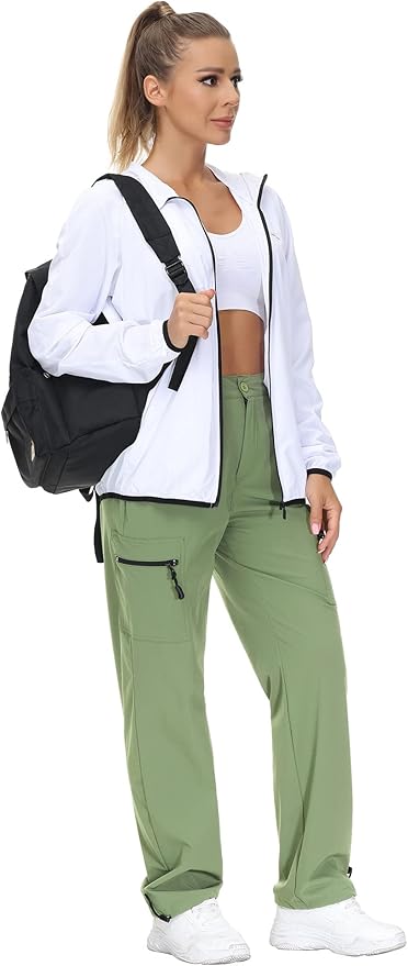VVK Women's Hiking Cargo Pants Lightweight Quick Dry Outdoor Athletic Pants Camping Climbing Golf Zipper Pockets