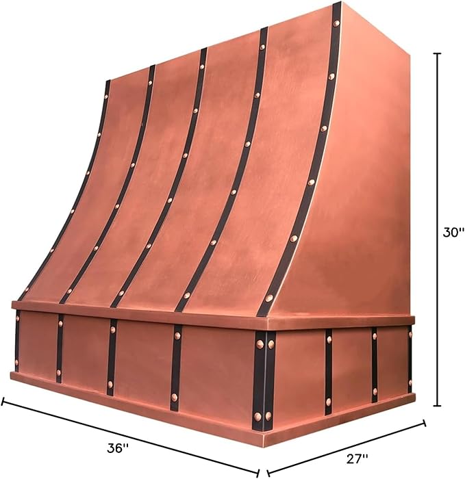 CT Copper Tailor Sloped Copper Vent Hood Island Mount,30'' W,36''H, 610 CFM Exhaust Fan,Stainless Steel Vent,LED Light,Dishwasher-Safe Baffle Filters,VH8TR1