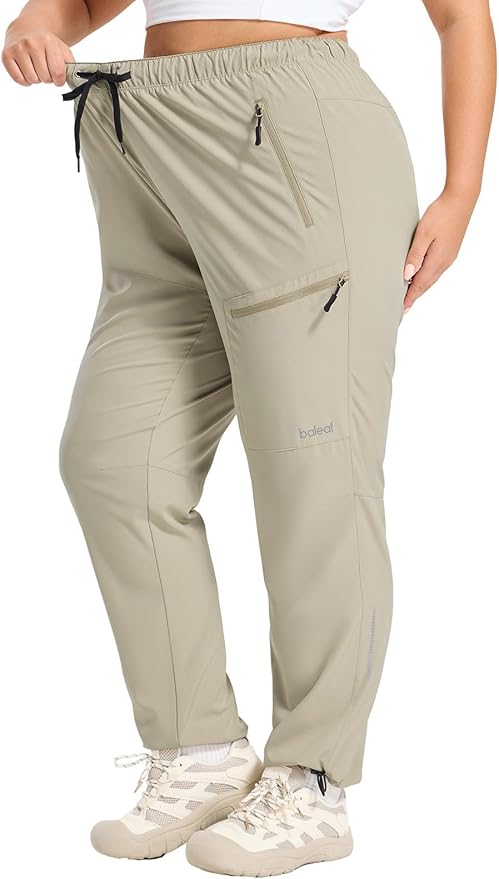 baleaf Plus Size Pants for Women Hiking Cargo Water Resistant UPF 50+ Cargo Joggers Zipper Pockets