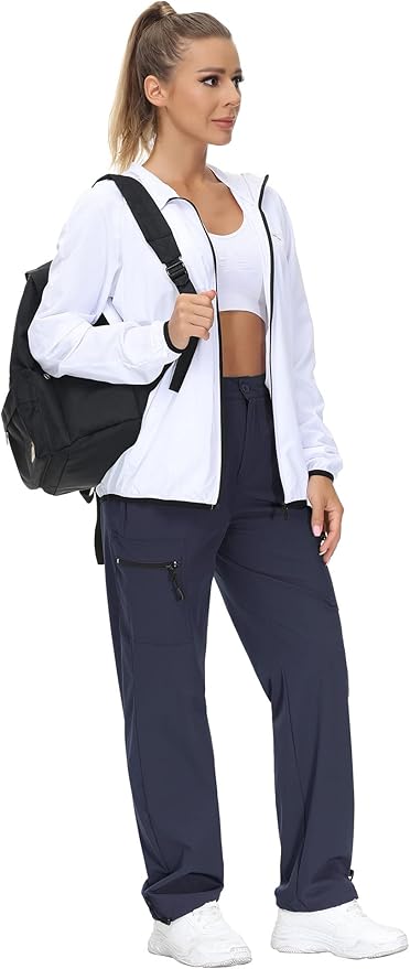 VVK Women's Hiking Cargo Pants Lightweight Quick Dry Outdoor Athletic Pants Camping Climbing Golf Zipper Pockets