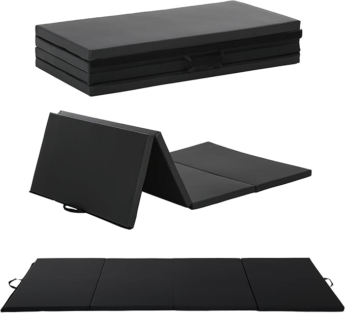 Gymnastics Tumbling Mats Portable Gymnastics Mat Foldable Tumbling Mat 2'x6'/4'x8' PU Leather Exercise Mat Yoga Mat with Carrying Handles for home Workout outdoor Yoga Gymnastics