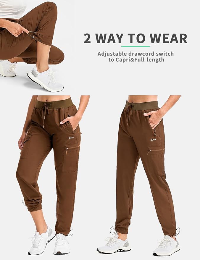BVVU Women's Hiking Pants Lightweight Quick Dry Travel Outdoor Pants Waterproof Work Cargo Joggers with Zipper Pockets